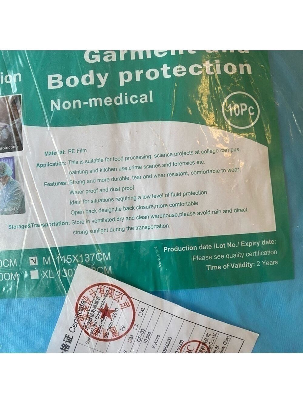Non-Medical Body and Garmet Protection Blue Gowns 10 Pack Size Medium - Picture 3 of 4